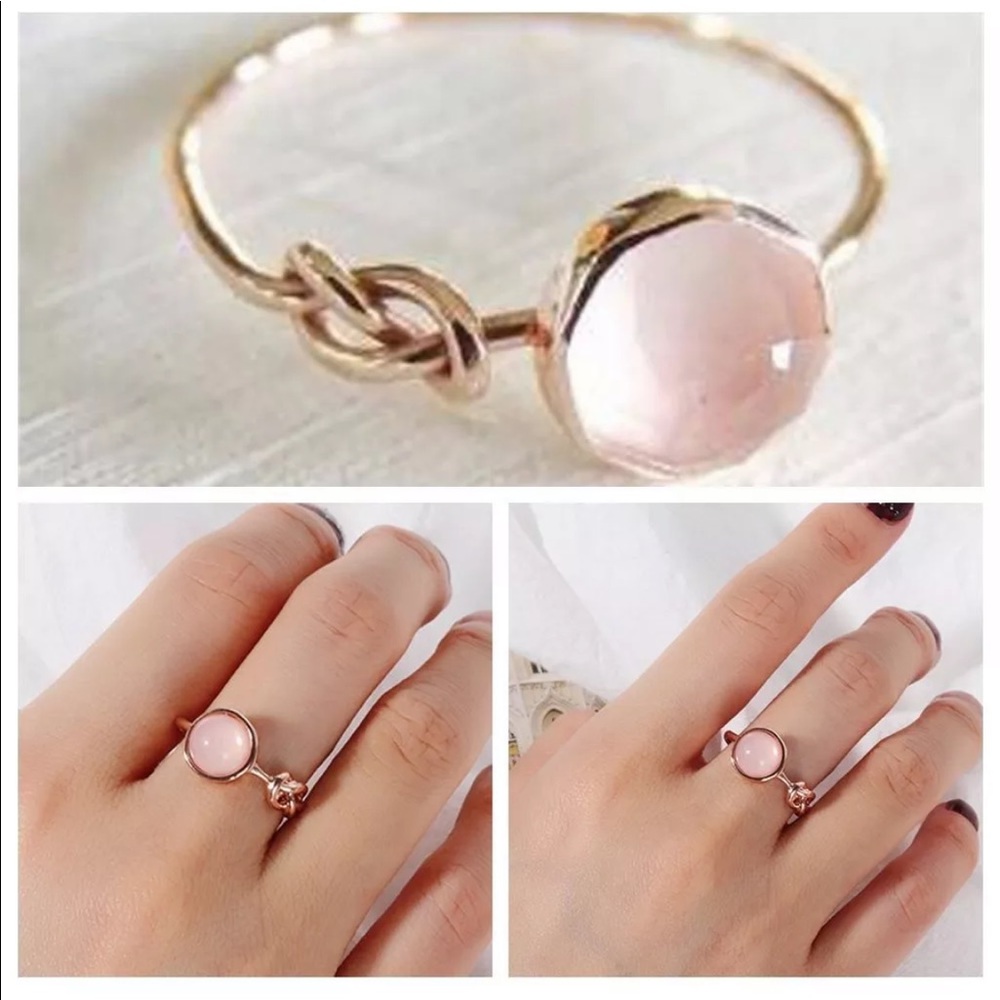 Rose quartz pink moonstone knot gold ring